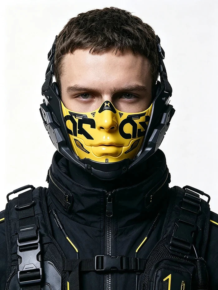 JAUPTO Cyberpunk Style Half Face Mecha Mask Comfort Breathable Design Halloween Cosplay Tactical Mask