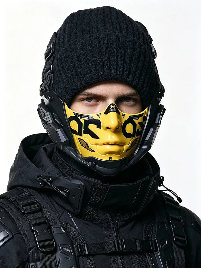 JAUPTO Cyberpunk Style Half Face Mecha Mask Comfort Breathable Design Halloween Cosplay Tactical Mask