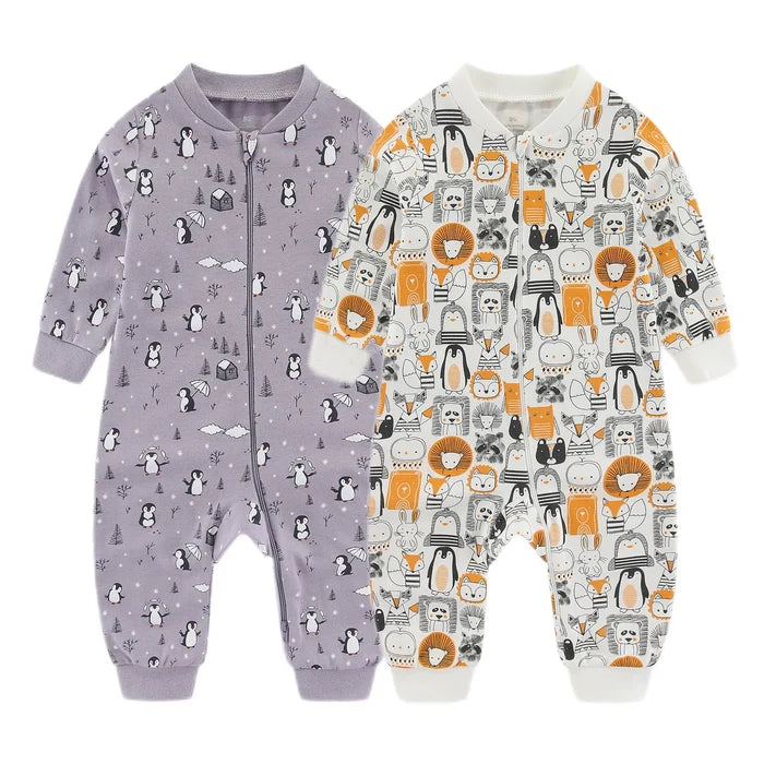 Kiddiezoom 1/2Pcs Fashion Christmas Cartoon 100%Cotton Zipper Baby Boy Girl Rompers Soft Newborn Clothes