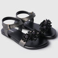 Kids Black Floral Strap Girls Sandals with Flexible Sole & Adjustable Fit for Easy Wear