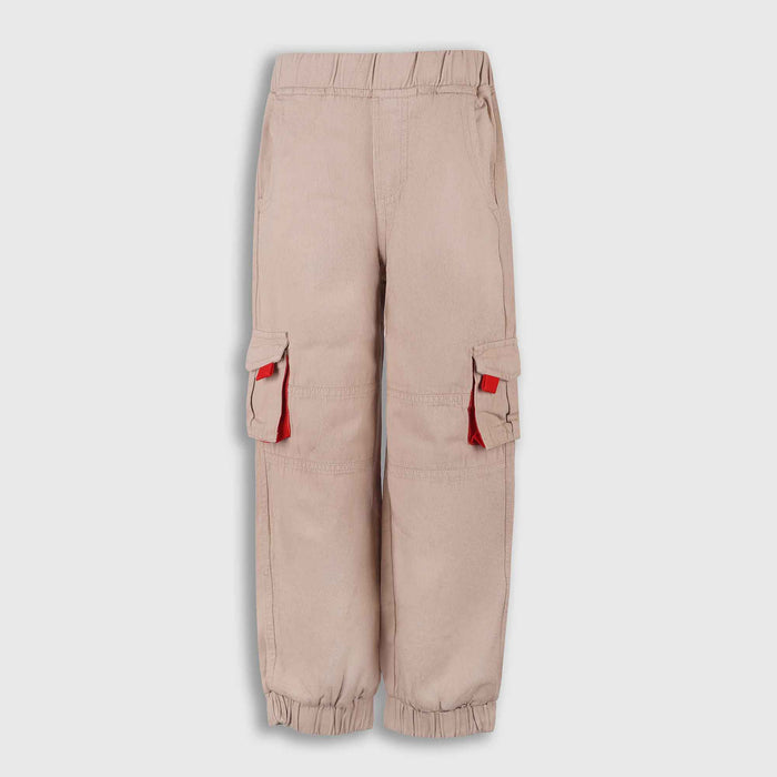 Kids Boys Beige Cotton Twill Cargo Trousers