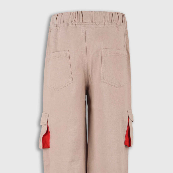 Kids Boys Beige Cotton Twill Cargo Trousers