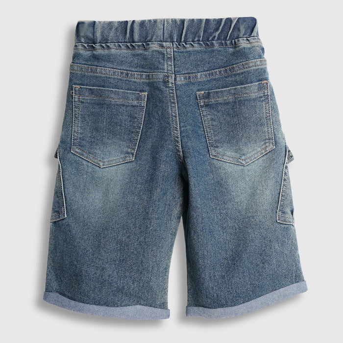 Kids Boys Bermuda in Blue Denim with Utility Pockets & Relaxed Fit, Perfect for Activewear