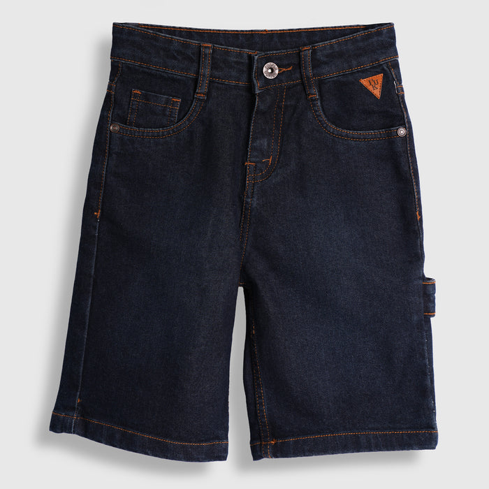 Kids Boys Bermuda in Dark Blue Denim with Cargo Pocket & Contrast Stitching