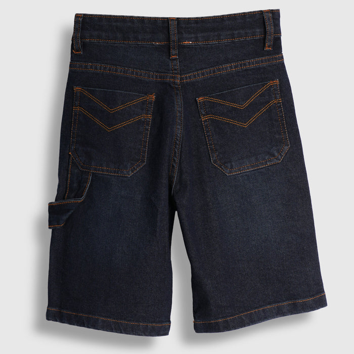 Kids Boys Bermuda in Dark Blue Denim with Cargo Pocket & Contrast Stitching