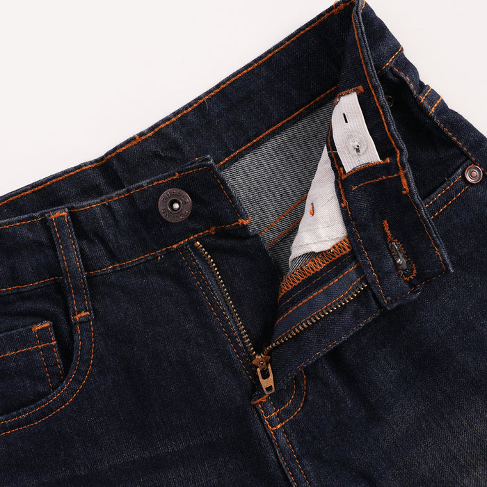 Kids Boys Bermuda in Dark Blue with Cargo Pockets, Contrast Stitching & Denim Fabric