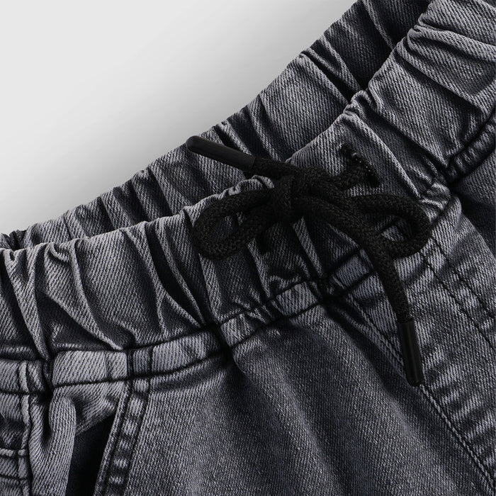 Kids Boys Bermuda in Grey Denim with Utility Pockets & Relaxed Fit, Perfect for Activewear