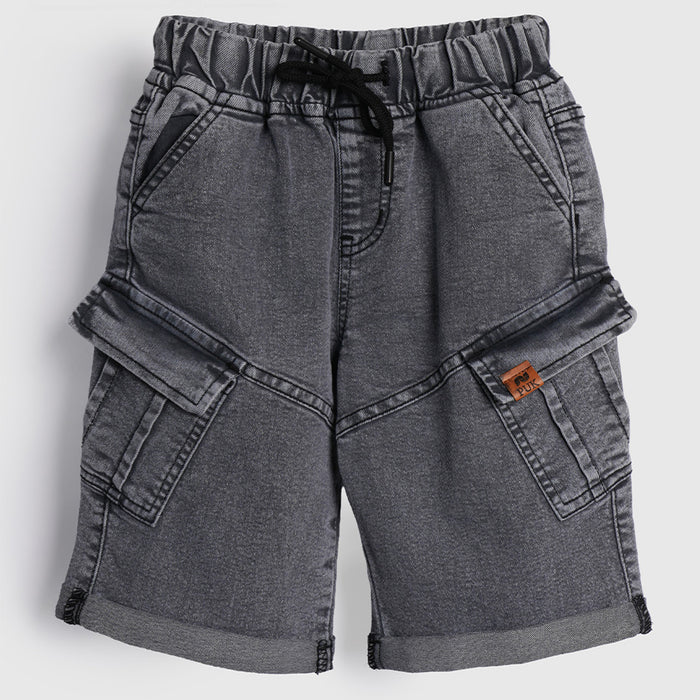 Kids Boys Bermuda in Grey Denim with Utility Pockets & Relaxed Fit, Perfect for Activewear