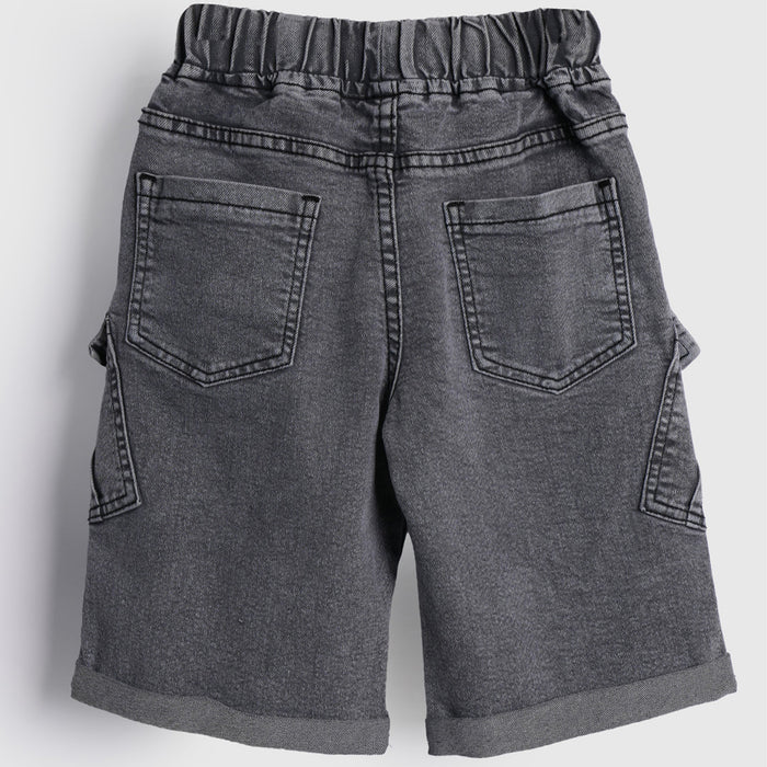 Kids Boys Bermuda in Grey Denim with Utility Pockets & Relaxed Fit, Perfect for Activewear