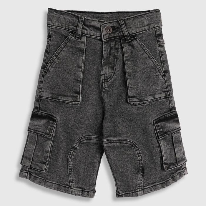 Kids Boys Bermuda in Grey with Cargo Pocket Detail, Washed Denim Finish & Relaxed Comfort Fit
