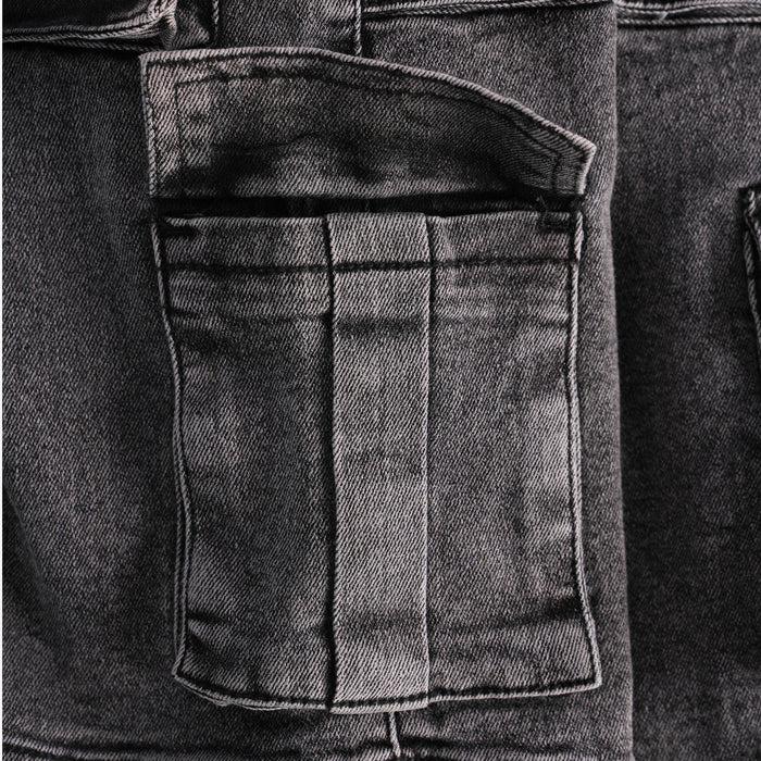 Kids Boys Bermuda in Grey with Cargo Pocket Detail, Washed Denim Finish & Relaxed Comfort Fit