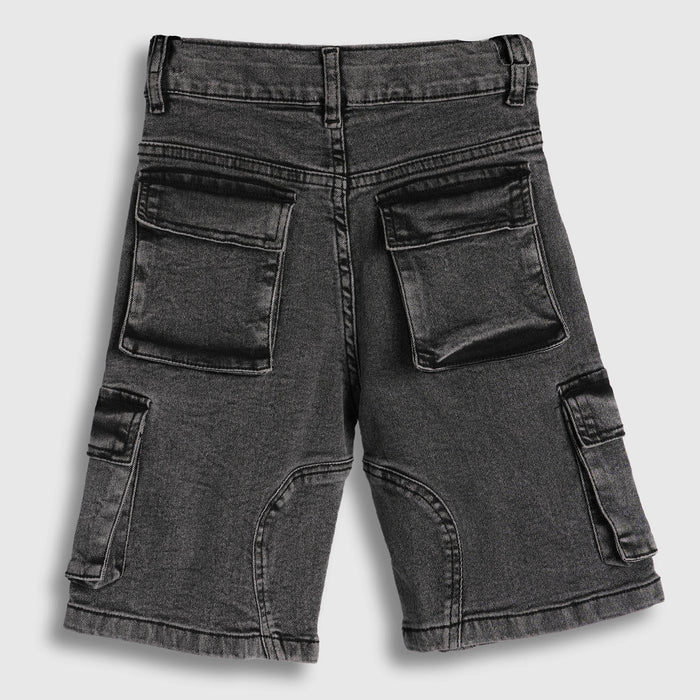 Kids Boys Bermuda in Grey with Cargo Pocket Detail, Washed Denim Finish & Relaxed Comfort Fit