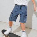 Kids Boys Bermuda in Light Blue with Cargo Pockets, Washed Denim Finish & Relaxed Comfort Fit
