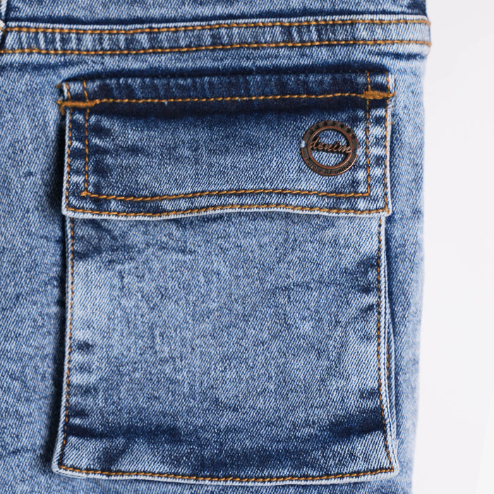 Kids Boys Bermuda in Light Blue with Cargo Pockets, Washed Denim Finish & Relaxed Comfort Fit