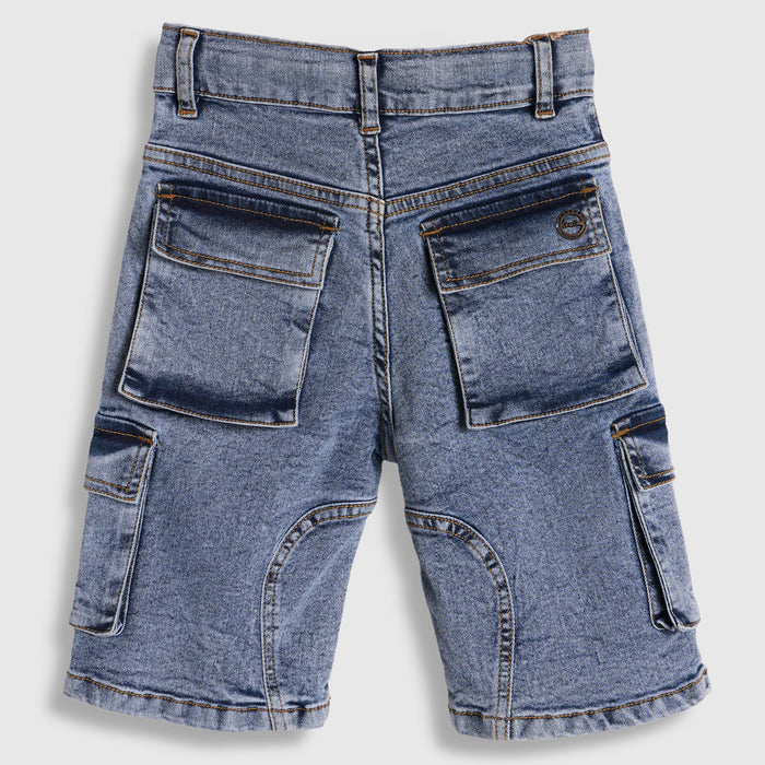Kids Boys Bermuda in Light Blue with Cargo Pockets, Washed Denim Finish & Relaxed Comfort Fit