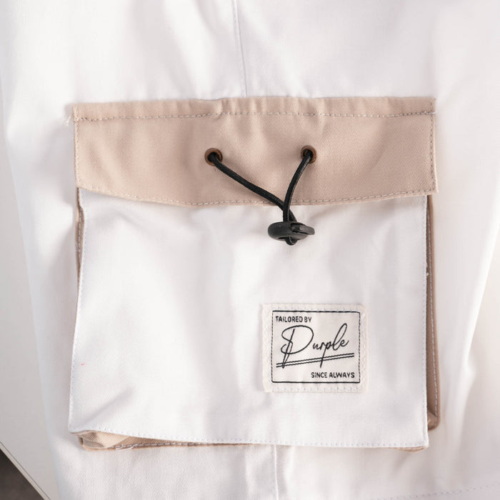 Kids Boys Bermuda in White with Cargo Pockets, Contrast Panels & Drawcord Comfort Waist