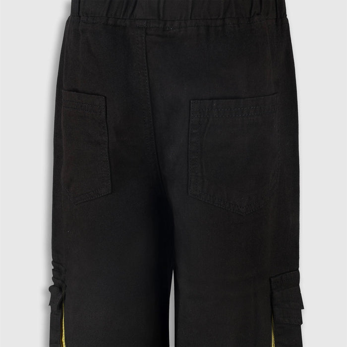 Kids Boys Black Cotton Twill Cargo Trousers