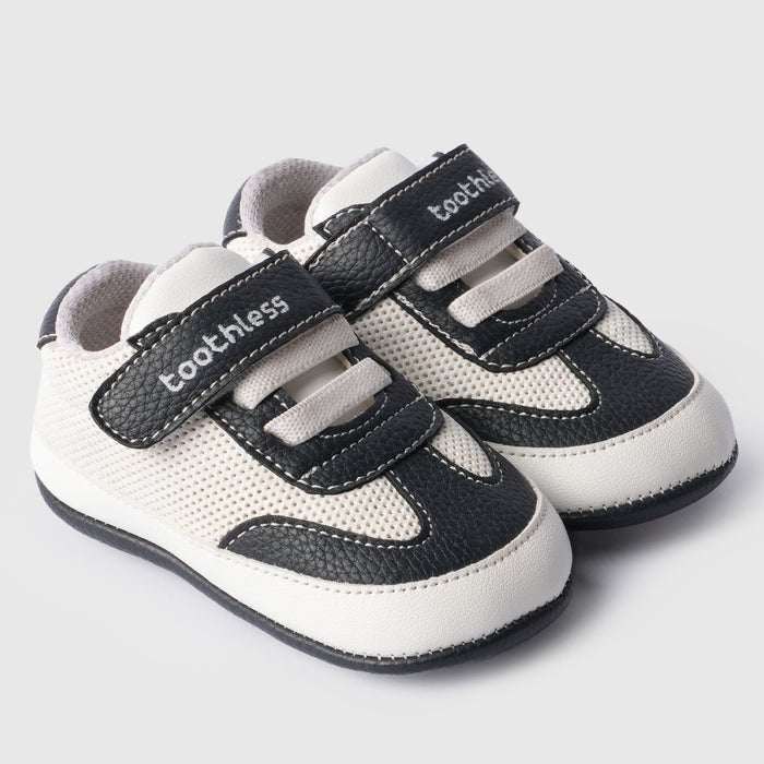 Kids Boys Booties in White with Breathable Contrast Panel, Hook & Loop for Comfort Wear