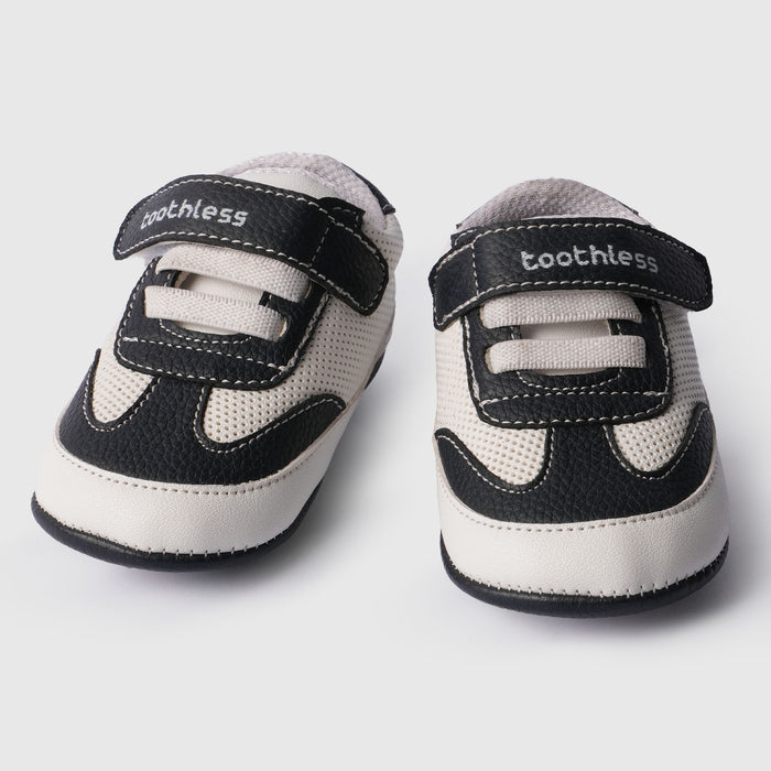 Kids Boys Booties in White with Breathable Contrast Panel, Hook & Loop for Comfort Wear