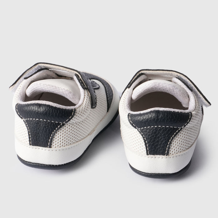 Kids Boys Booties in White with Breathable Contrast Panel, Hook & Loop for Comfort Wear