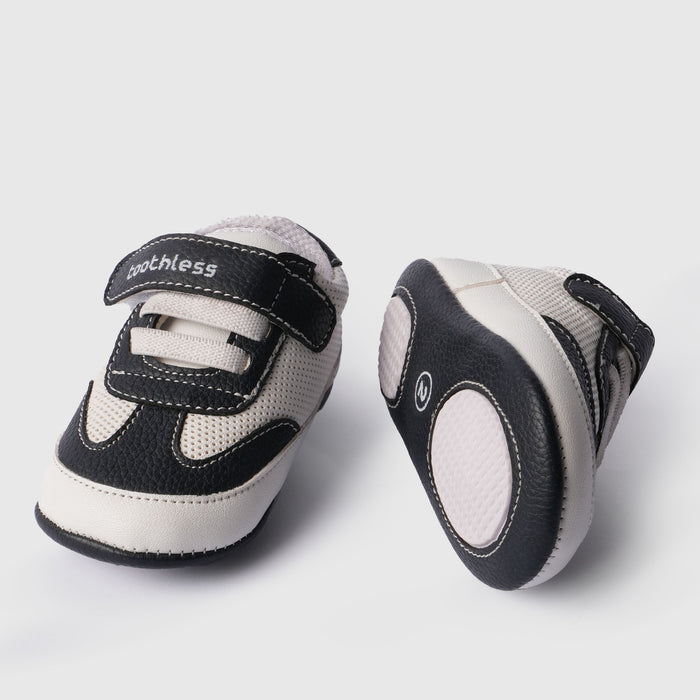 Kids Boys Booties in White with Breathable Contrast Panel, Hook & Loop for Comfort Wear