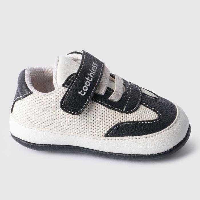 Kids Boys Booties in White with Breathable Contrast Panel, Hook & Loop for Comfort Wear