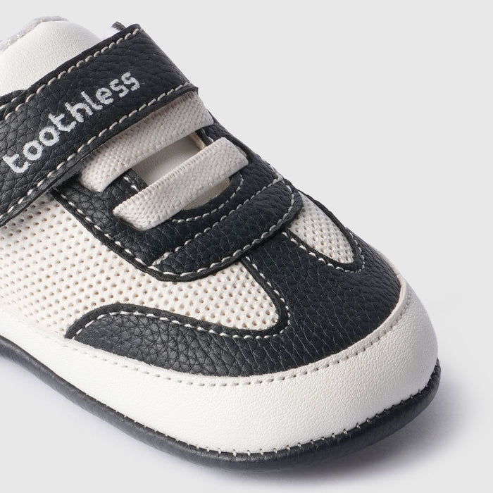 Kids Boys Booties in White with Breathable Contrast Panel, Hook & Loop for Comfort Wear