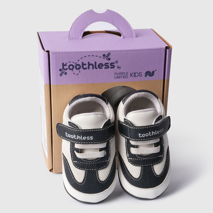 Kids Boys Booties in White with Breathable Contrast Panel, Hook & Loop for Comfort Wear