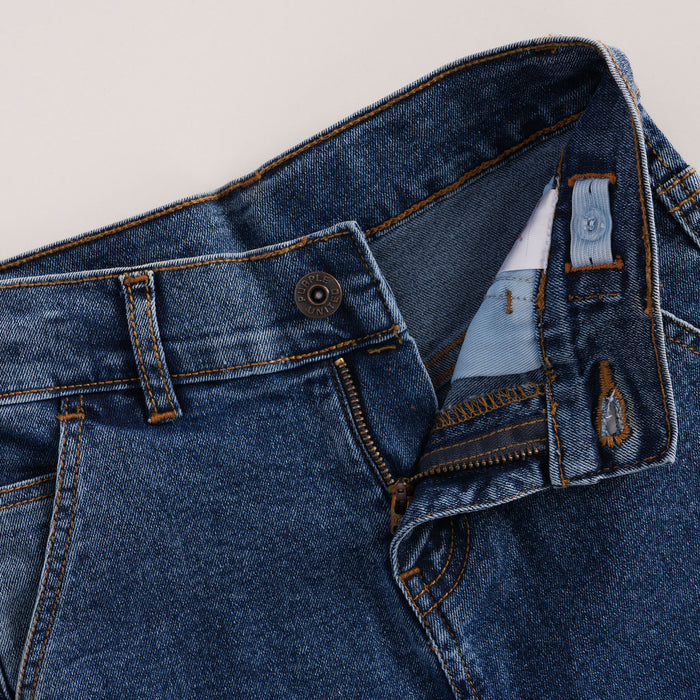 Kids Boys Cargo Bermuda in Mid Blue with Utility Pockets & Soft Denim Fabric for Active Play