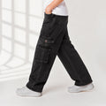 Kids Boys Cargo Denim Jeans in Black with Relaxed Fit, Utility Pocket Design & Soft Fabric