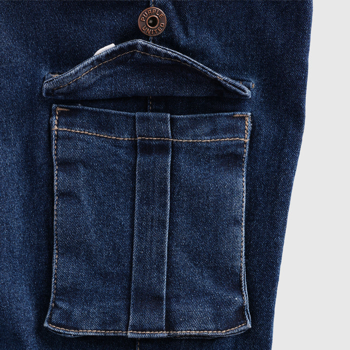 Kids Boys Cargo Denim Jeans in Dark Blue with Relaxed Fit, Utility Pockets & Soft Fabric