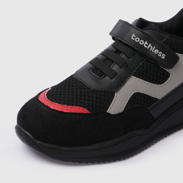 Kids Boys Casual Shoes in Black & Grey with Secure Fit, Mesh Ventilation & Sporty Style