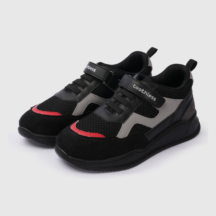 Kids Boys Casual Shoes in Black & Grey with Secure Fit, Mesh Ventilation & Sporty Style