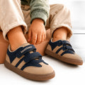 Kids Boys Casual Shoes in Navy Beige with Double Straps, Flexible Sole & Cushioned Comfort