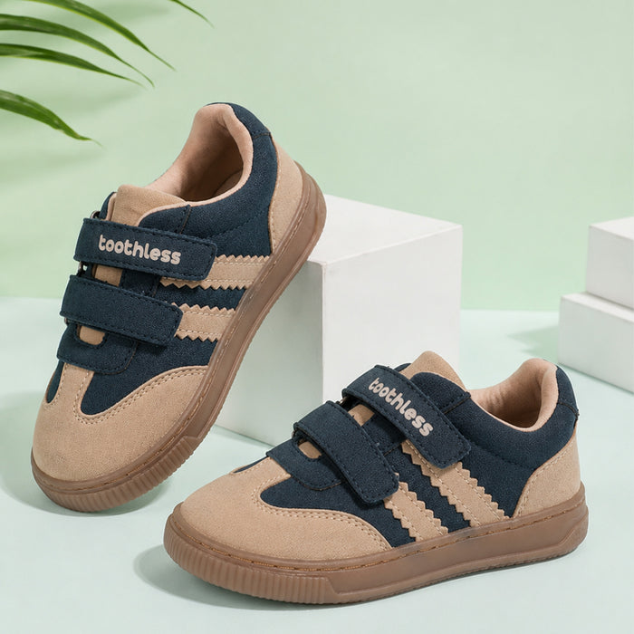Kids Boys Casual Shoes in Navy Beige with Double Straps, Flexible Sole & Cushioned Comfort