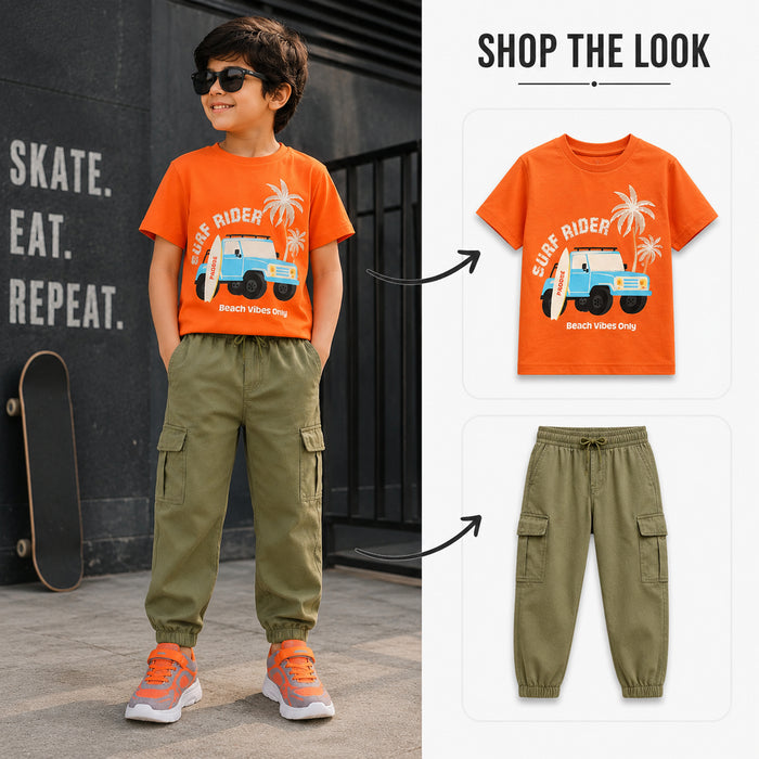 Kids Boys Combo | Active Play-Ready Tshirt, Casual Cargo Trousers