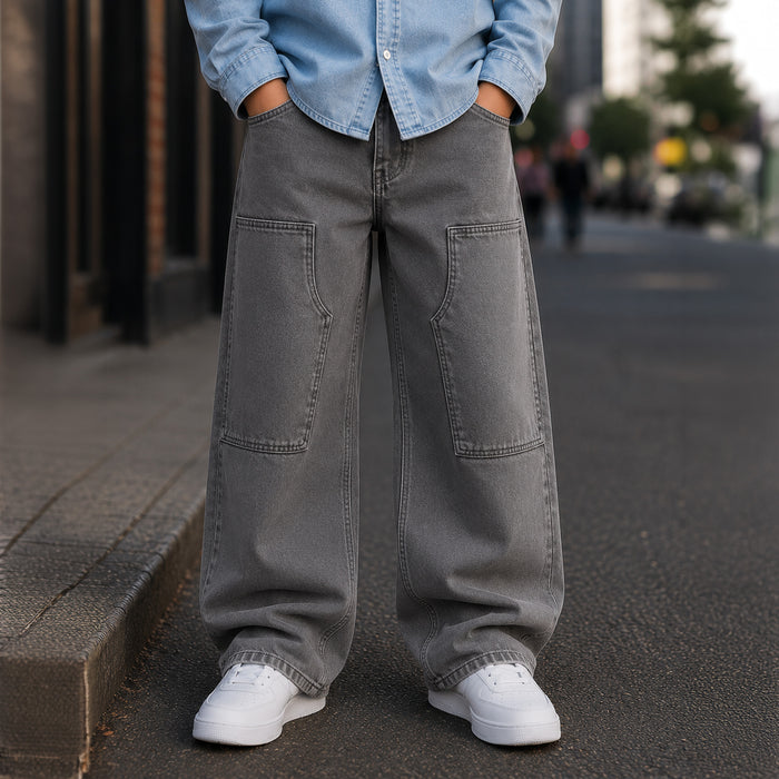 Kids Boys Combo | Blue Comfort Denim Shirt & Grey Relaxed Fit Denim Jeans | Shop the Look