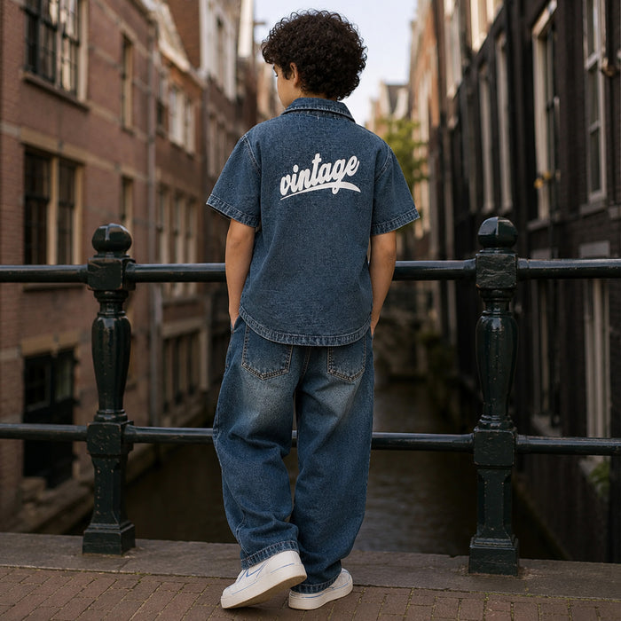 Kids Boys Combo | Blue Denim Casual Shirt & Blue Relaxed Fit Denim Jeans | Shop the Look