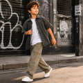 Kids Boys Combo | Grey Comfort Denim Shirt & Olive Casual Cargo Trousers | Shop The Look
