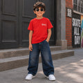 Kids Boys Combo | Red Comfort Fabric Tshirt & Dark Blue Denim Jeans | Shop the Look