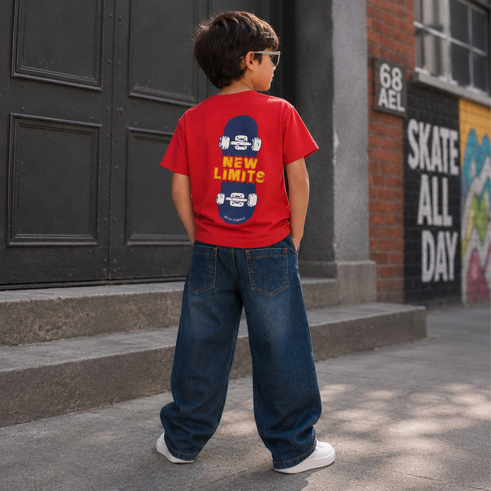 Kids Boys Combo | Red Comfort Fabric Tshirt & Dark Blue Denim Jeans | Shop the Look