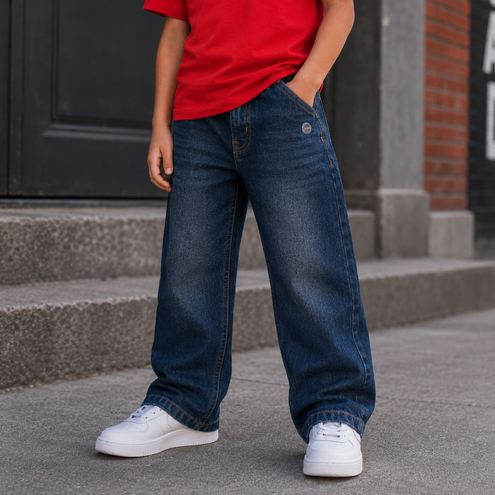 Kids Boys Combo | Red Comfort Fabric Tshirt & Dark Blue Denim Jeans | Shop the Look