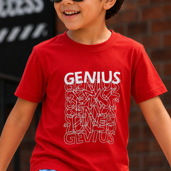 Kids Boys Combo | Red Graphic Tshirt, Navy Blue Cargo Trousers