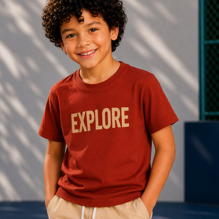 Kids Boys Combo Set in Brown Beige with Soft Fabric Tshirt & Cargo Fit Trouser