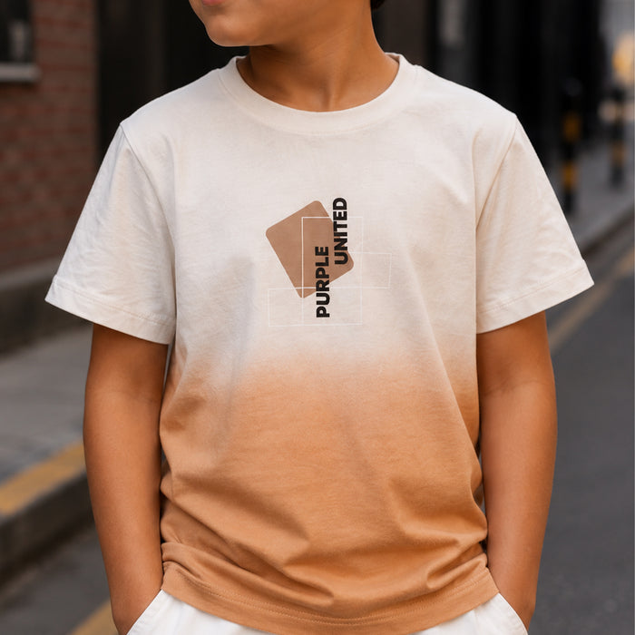 Kids Boys Combo Set with Beige Ombre Soft Fabric Tshirt & White Utility Cargo Bermuda