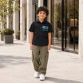 Kids Boys Combo Set with Black Casual Shirt & Olive Utility Cargo Trouser