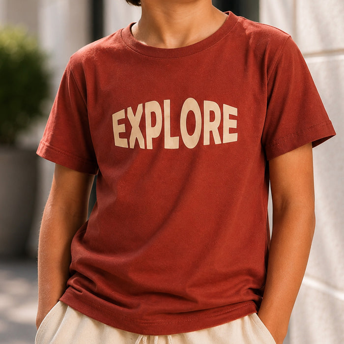 Kids Boys Combo Set with Brown Casual Wear Tshirt & White Printed Drawstring Shorts