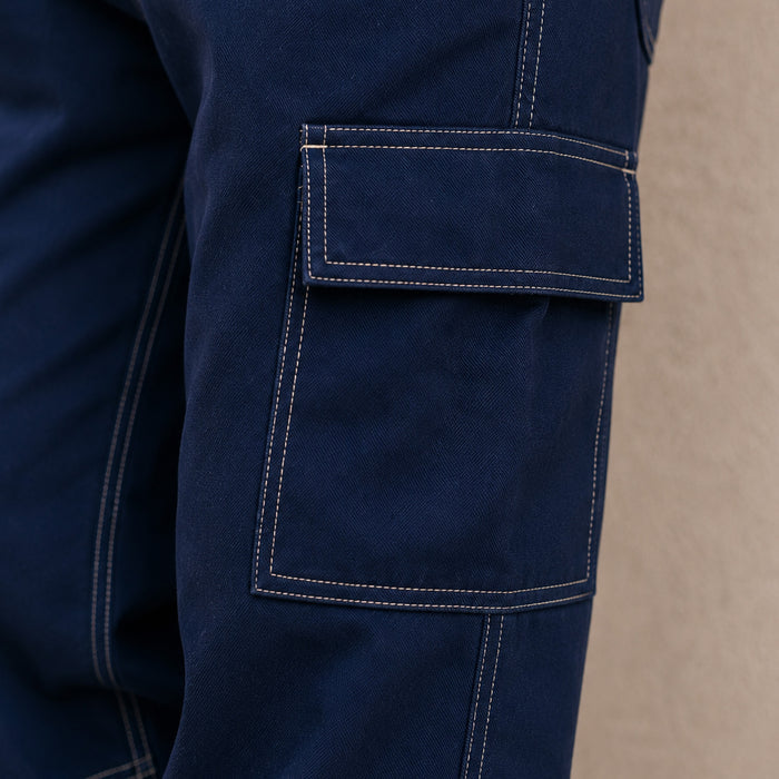 Kids Boys Combo Set with Dark Blue Striped Polo Tshirt & Navy Blue Utility Casual Trousers