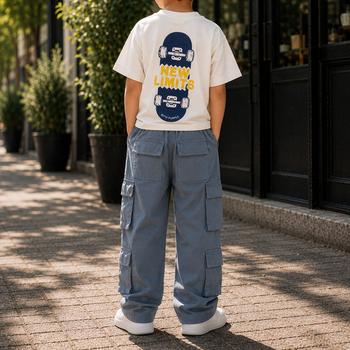 Kids Boys Combo Set with Graphic Tshirt & Navy Blue Utility Cargo Trouser