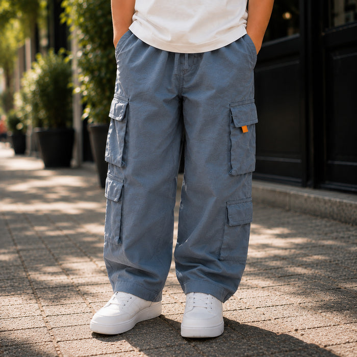 Kids Boys Combo Set with Graphic Tshirt & Navy Blue Utility Cargo Trouser
